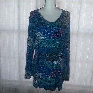 BAISHENG GT Long Sleeve Peacock Color V-Neck Tunic 2XL